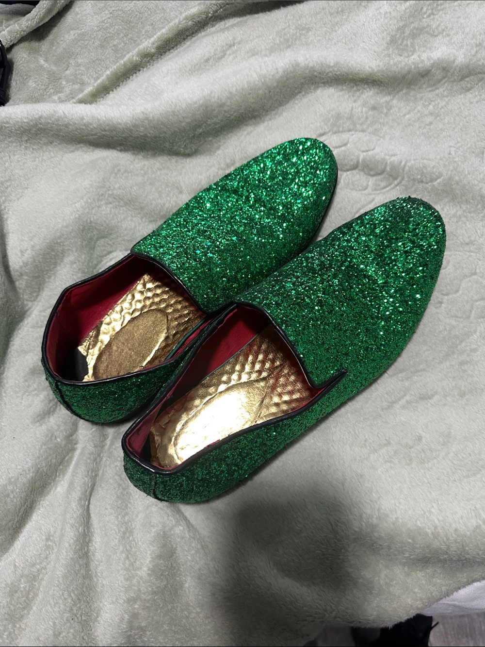 Green Glitter Slip-On Men’s Loafers